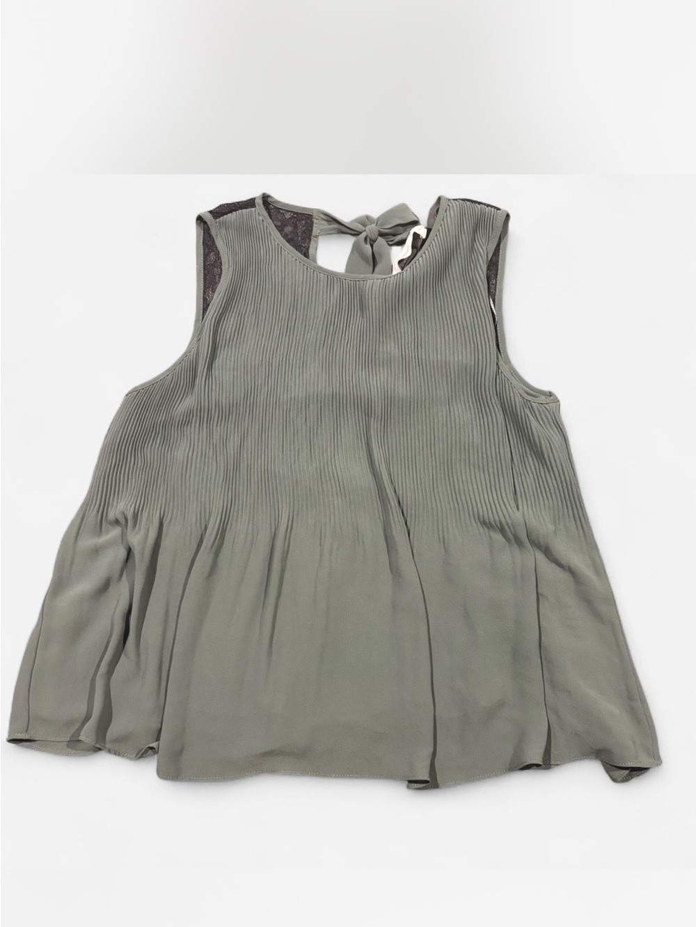 Zara Trafaluc Collection Sage Green Pleated Tie-Back Tank with Black Lace